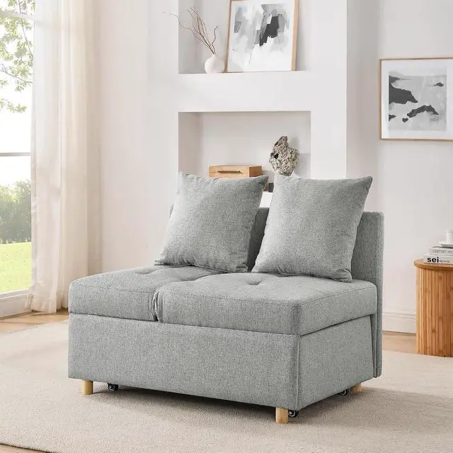 Alt view image 3 of 7 - Convertible Pull Out Sofa with Adjustable Backrest, Compact Sofa for Small Spaces, Living Room, Bedroom, Dorms, Apartments