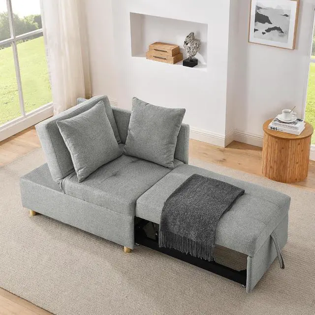 Alt view image 2 of 7 - Convertible Pull Out Sofa with Adjustable Backrest, Compact Sofa for Small Spaces, Living Room, Bedroom, Dorms, Apartments