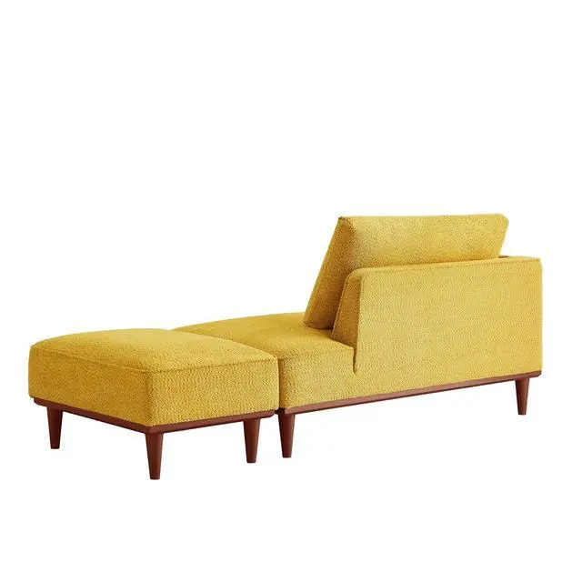 Alt view image 4 of 6 - Upholstered Chaise Lounge with Stool, Sleeper Chair with Left Hand Armrest and Pillow for Living Room Bedroom, Leisure Couch Accent Reading Chair with Ottoman for Living Room, Bedroom, Yellow