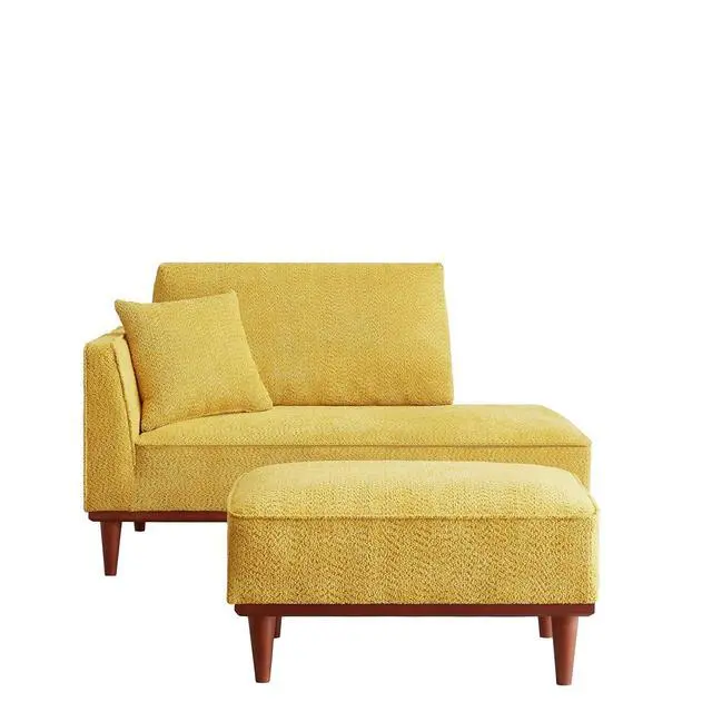 Alt view image 6 of 6 - Upholstered Chaise Lounge with Stool, Sleeper Chair with Left Hand Armrest and Pillow for Living Room Bedroom, Leisure Couch Accent Reading Chair with Ottoman for Living Room, Bedroom, Yellow