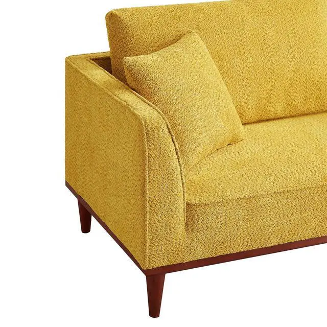 Alt view image 3 of 6 - Upholstered Chaise Lounge with Stool, Sleeper Chair with Left Hand Armrest and Pillow for Living Room Bedroom, Leisure Couch Accent Reading Chair with Ottoman for Living Room, Bedroom, Yellow