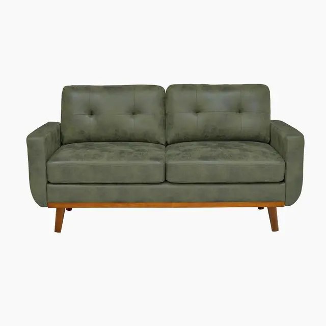 Alt view image 7 of 7 - 65" Loveseat Sofa with Solid Wood Legs, Minimalist 2 Seater Sofa, Breathable Foil Fabric Upholstered Small Couch for Living Room, Apartment, Studio, Office, Olive Green