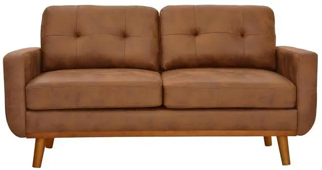 Alt view image 6 of 7 - 65" Loveseat Sofa with Solid Wood Legs, Minimalist 2 Seater Sofa, Breathable Foil Fabric Upholstered Small Couch for Living Room, Apartment, Studio, Office, Light Brown