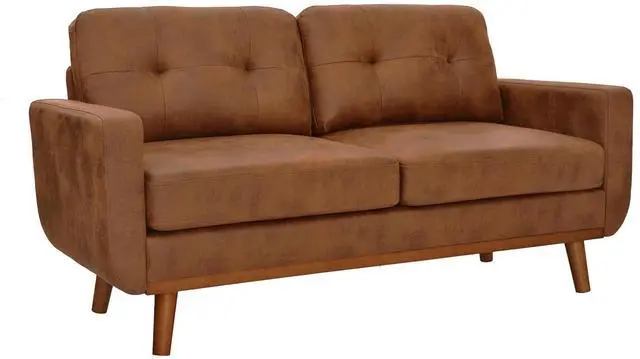 Alt view image 5 of 7 - 65" Loveseat Sofa with Solid Wood Legs, Minimalist 2 Seater Sofa, Breathable Foil Fabric Upholstered Small Couch for Living Room, Apartment, Studio, Office, Light Brown