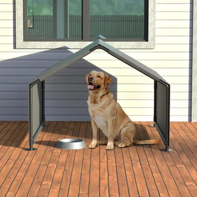Alt view image 2 of 7 - Dog Shade Shelter for Outside, Portable Dog Tent, Water Resistant Pet House Outdoor, Sun Rain Pet Canopy for Small Animals and Livestock Shade Protection, Garden, Patio, Backyard, Gray