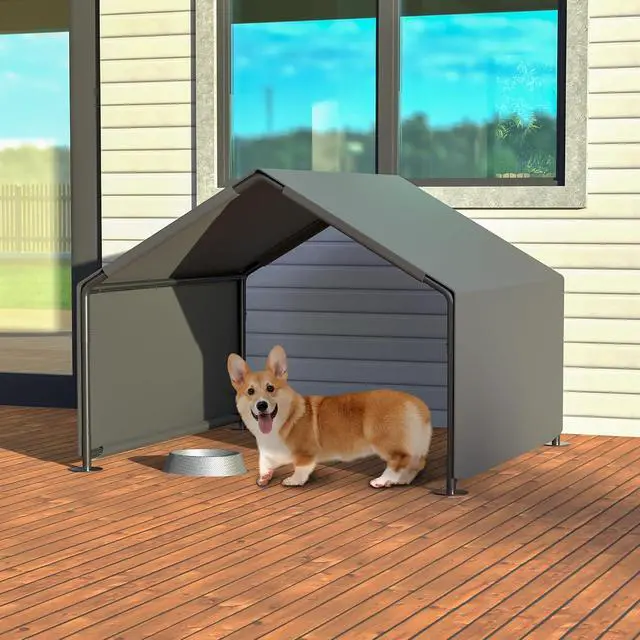 Alt view image 3 of 7 - Dog Shade Shelter for Outside, Portable Dog Tent, Water Resistant Pet House Outdoor, Sun Rain Pet Canopy for Small Animals and Livestock Shade Protection, Garden, Patio, Backyard, Gray