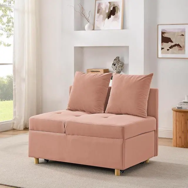 Alt view image 3 of 7 - Convertible Pull Out Sofa with Adjustable Backrest, Compact Sofa for Small Spaces, Living Room, Bedroom, Dorms, Apartments