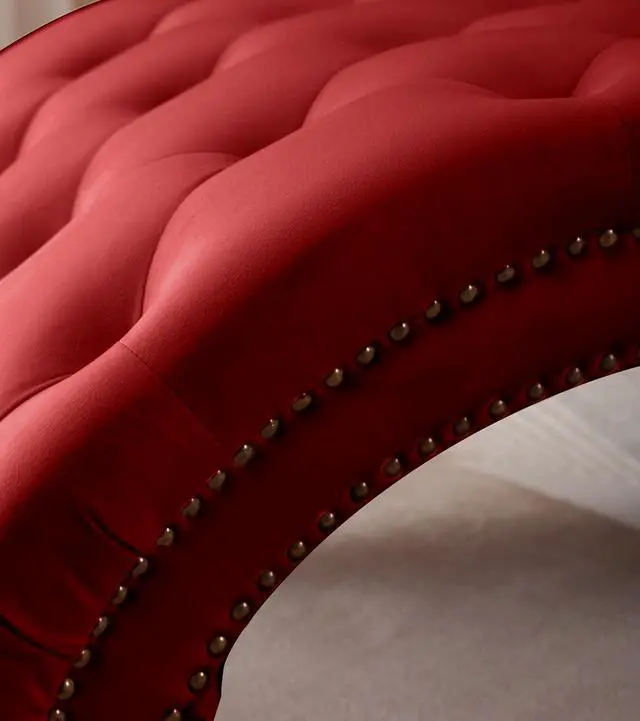 Alt view image 6 of 7 - Velvet Upholstered Chaise Lounge Indoor, Single Sofa Chair with Button Tufting & Silver Nailhead Trim Decor, Vintage Armchair, Reading Chair for Living Room, Study, Bedroom, Red