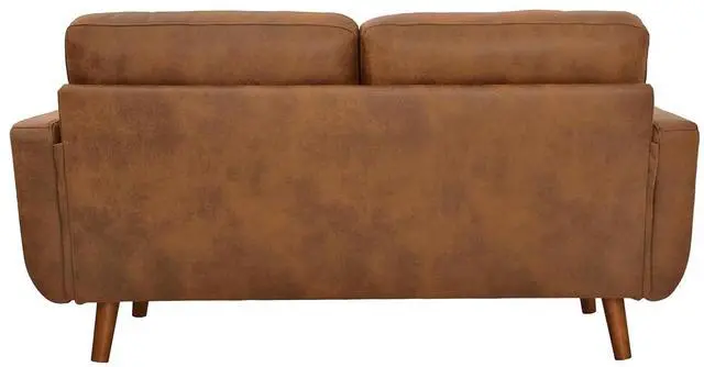 Alt view image 7 of 7 - 65" Loveseat Sofa with Solid Wood Legs, Minimalist 2 Seater Sofa, Breathable Foil Fabric Upholstered Small Couch for Living Room, Apartment, Studio, Office, Light Brown