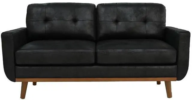 Alt view image 6 of 7 - 65" Loveseat Sofa with Solid Wood Legs, Minimalist 2 Seater Sofa, Breathable Foil Fabric Upholstered Small Couch for Living Room, Apartment, Studio, Office, Black