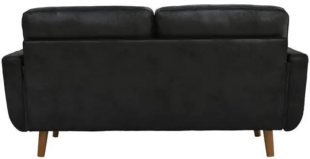 Alt view image 7 of 7 - 65" Loveseat Sofa with Solid Wood Legs, Minimalist 2 Seater Sofa, Breathable Foil Fabric Upholstered Small Couch for Living Room, Apartment, Studio, Office, Black