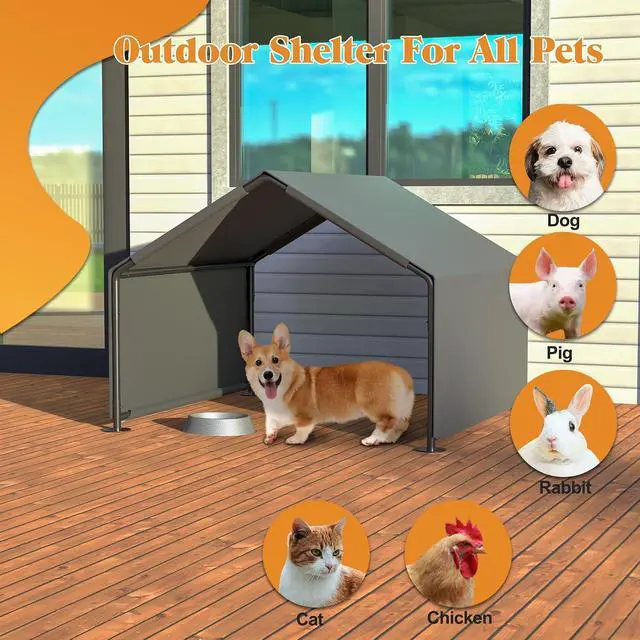 Alt view image 7 of 7 - Dog Shade Shelter for Outside, Portable Dog Tent, Water Resistant Pet House Outdoor, Sun Rain Pet Canopy for Small Animals and Livestock Shade Protection, Garden, Patio, Backyard, Gray