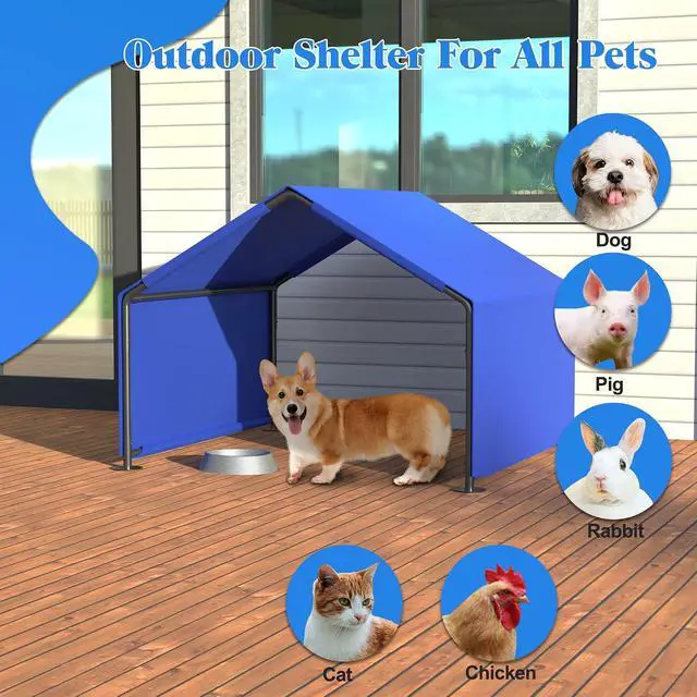 Alt view image 7 of 7 - Dog Shade Shelter for Outside, Portable Dog Tent, Water Resistant Pet House Outdoor, Sun Rain Pet Canopy for Small Animals and Livestock Shade Protection, Garden, Patio, Backyard, Blue