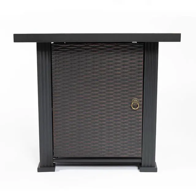 Alt view image 4 of 7 - 28 Inch Square Fire Pit Table, 40000BTU Propane Fire Pit Table with Ignition Systems, Gas Fire Pit, Iron Tabletop with Lid and Lava Rock, Outdoor Firetable for Patio Deck Garden Backyard, Black