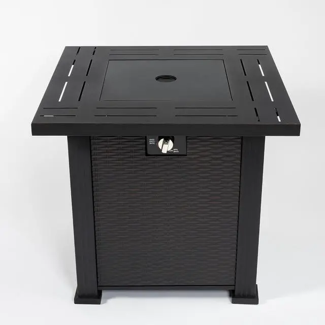 Alt view image 5 of 7 - 28 Inch Square Fire Pit Table, 40000BTU Propane Fire Pit Table with Ignition Systems, Gas Fire Pit, Iron Tabletop with Lid and Lava Rock, Outdoor Firetable for Patio Deck Garden Backyard, Black