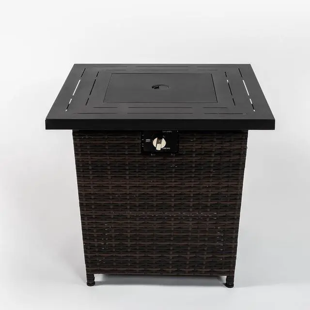 Alt view image 4 of 7 - 28 Inch Square Fire Pit Table, 40000BTU Propane Fire Pit Table with Ignition Systems, Gas Fire Pit, Iron Tabletop with Lid and Lava Rock, Outdoor Firetable for Patio Deck Garden Backyard, Brown