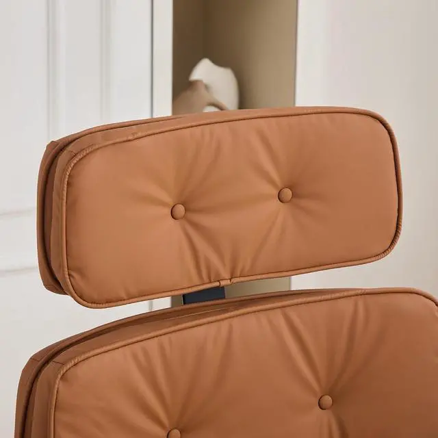Alt view image 6 of 7 - Criss Cross Legged Office Chair with Adjustable Armrests, PU Upholstered Vanity Chair with Wheels & Headrest, Swivel Desk Armchair Rolling Stool with Wide Seat for Home, Makeup, Gaming, Brown