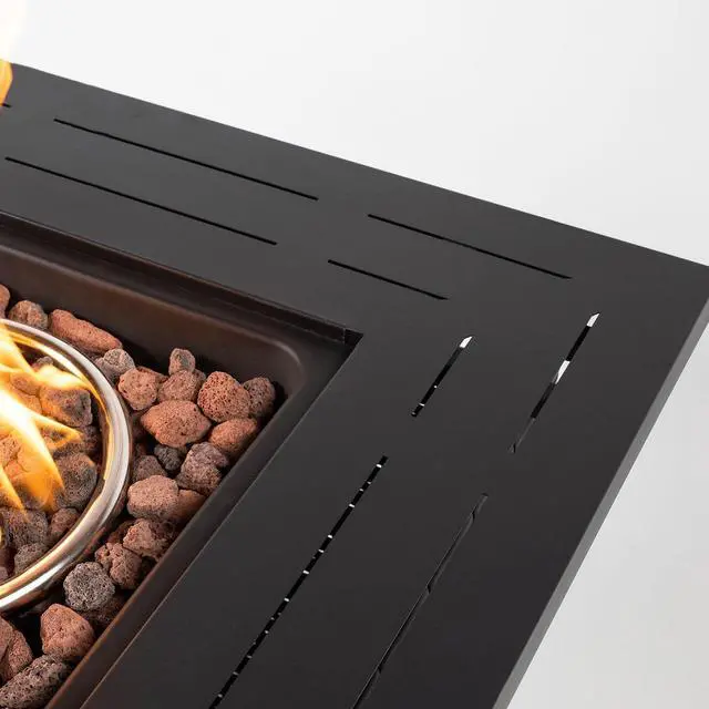 Alt view image 7 of 7 - 28 Inch Square Fire Pit Table, 40000BTU Propane Fire Pit Table with Ignition Systems, Gas Fire Pit, Iron Tabletop with Lid and Lava Rock, Outdoor Firetable for Patio Deck Garden Backyard, Brown