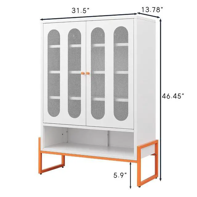 Alt view image 2 of 7 - Minimalist Entryway Cabinet with Mesh Doors, Shoe Cabinet with Adjustable Shelves and High Foot, Wine Storage Organizers, Kitchen Pantry Cabinet Compatible with Robotic Vacuum Cleaners, White