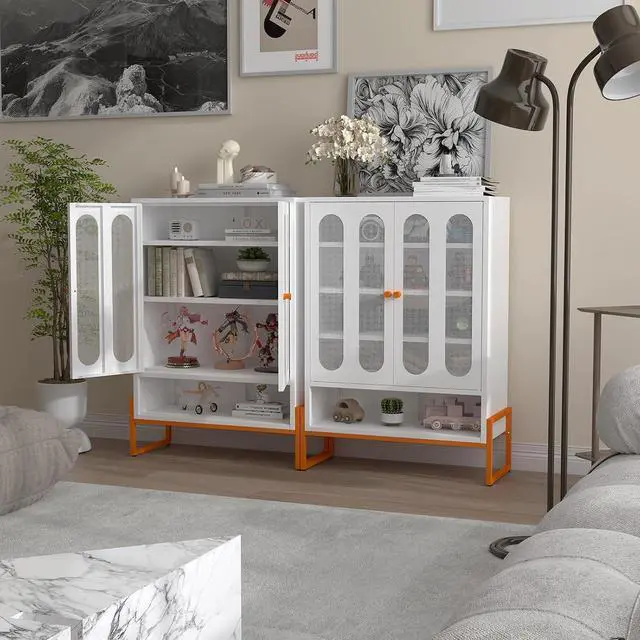 Main image of Minimalist Entryway Cabinet with Mesh Doors, Shoe Cabinet with Adjustable Shelves and High Foot, Wine Storage Organizers, Kitchen Pantry Cabinet Compatible with Robotic Vacuum Cleaners, White