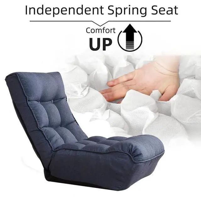 Alt view image 4 of 7 - Lazy Single Sofa with with 3 Adjustable Position,Reclining Lounger Chair, Tatami Balcony Gaming Couch, Leisure Reading Chair for Bedroom/Living Room/Space Saving,Navy