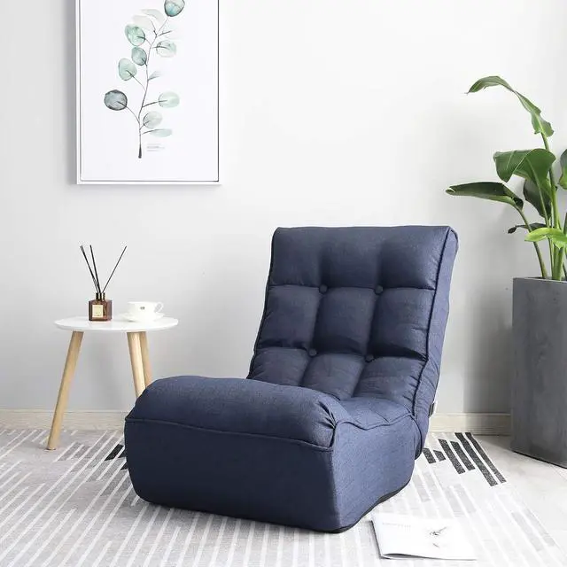 Alt view image 6 of 7 - Lazy Single Sofa with with 3 Adjustable Position,Reclining Lounger Chair, Tatami Balcony Gaming Couch, Leisure Reading Chair for Bedroom/Living Room/Space Saving,Navy