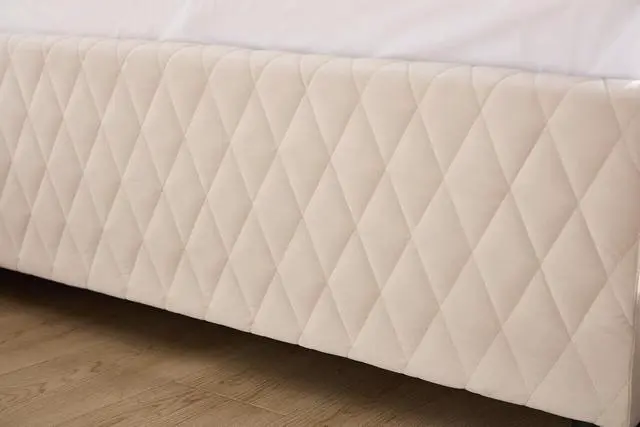 Alt view image 7 of 7 - Full Size Upholstered Daybed with Trundle, L Shaped Corner Bed Frame with LED Light and Charging Station, Modern Diamond Grid Velvet Fabric Guest Bed for Young and Adults Bedroom, Dorm, Beige