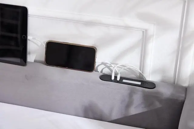 Alt view image 6 of 7 - Full Size Upholstered Daybed with Trundle, L Shaped Corner Bed Frame with LED Light and Charging Station, Modern Diamond Grid Velvet Fabric Guest Bed for Young and Adults Bedroom, Dorm, Grey