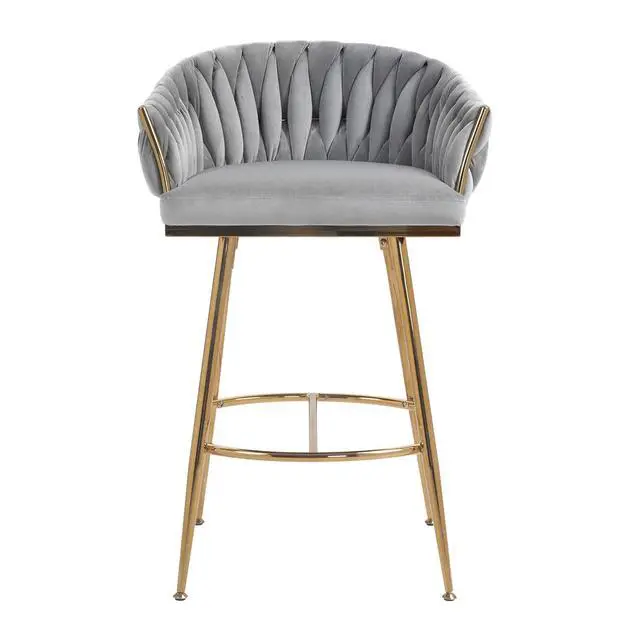 Alt view image 4 of 7 - 26" Modern Counter Height Bar Stools Set of 2, Boucle Bar Stools with Golden Chromed Base & Footrest, Comfortable Stool Chairs for Kitchen Island, Dining, Living Room, or Office