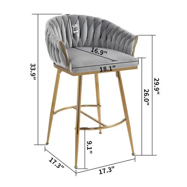 Alt view image 2 of 7 - 26" Modern Counter Height Bar Stools Set of 2, Boucle Bar Stools with Golden Chromed Base & Footrest, Comfortable Stool Chairs for Kitchen Island, Dining, Living Room, or Office