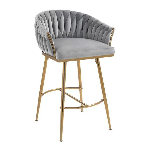 Alt view image 5 of 7 - 26" Modern Counter Height Bar Stools Set of 2, Boucle Bar Stools with Golden Chromed Base & Footrest, Comfortable Stool Chairs for Kitchen Island, Dining, Living Room, or Office