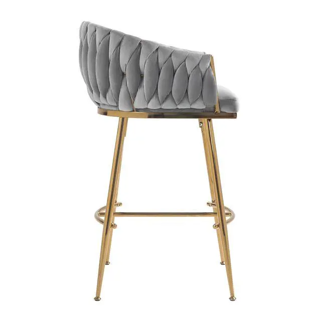 Alt view image 6 of 7 - 26" Modern Counter Height Bar Stools Set of 2, Boucle Bar Stools with Golden Chromed Base & Footrest, Comfortable Stool Chairs for Kitchen Island, Dining, Living Room, or Office