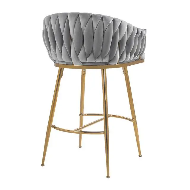 Alt view image 7 of 7 - 26" Modern Counter Height Bar Stools Set of 2, Boucle Bar Stools with Golden Chromed Base & Footrest, Comfortable Stool Chairs for Kitchen Island, Dining, Living Room, or Office