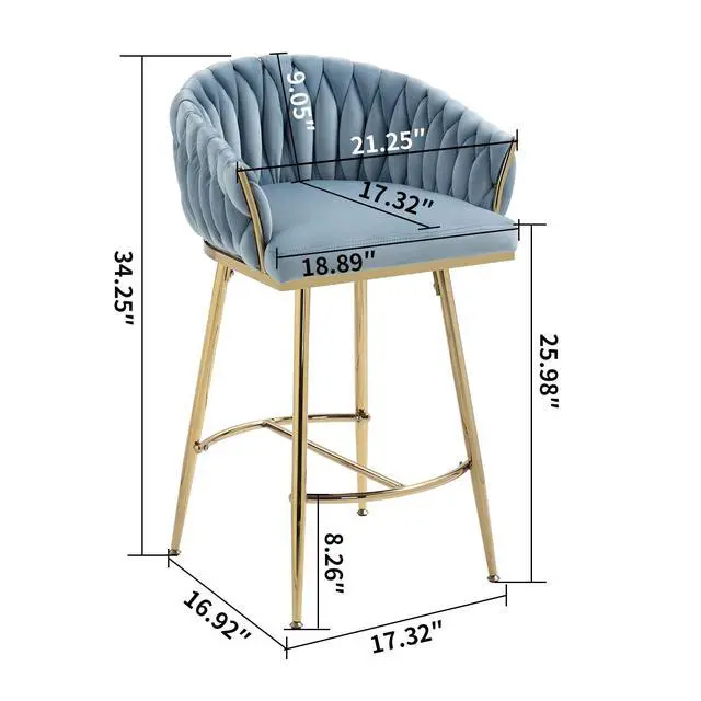 Alt view image 2 of 7 - 26" Modern Counter Height Bar Stools Set of 2, Boucle Bar Stools with Golden Chromed Base & Footrest, Comfortable Stool Chairs for Kitchen Island, Dining, Living Room, or Office