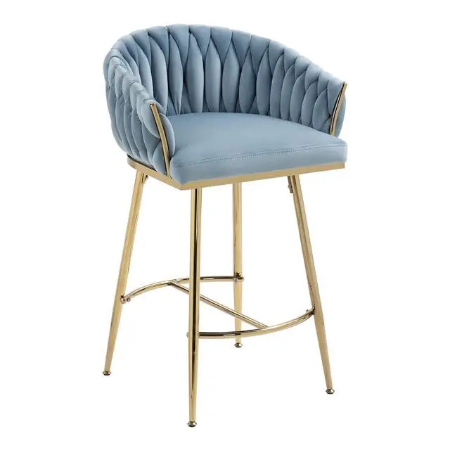 Alt view image 4 of 7 - 26" Modern Counter Height Bar Stools Set of 2, Boucle Bar Stools with Golden Chromed Base & Footrest, Comfortable Stool Chairs for Kitchen Island, Dining, Living Room, or Office