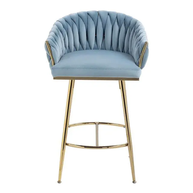 Alt view image 3 of 7 - 26" Modern Counter Height Bar Stools Set of 2, Boucle Bar Stools with Golden Chromed Base & Footrest, Comfortable Stool Chairs for Kitchen Island, Dining, Living Room, or Office