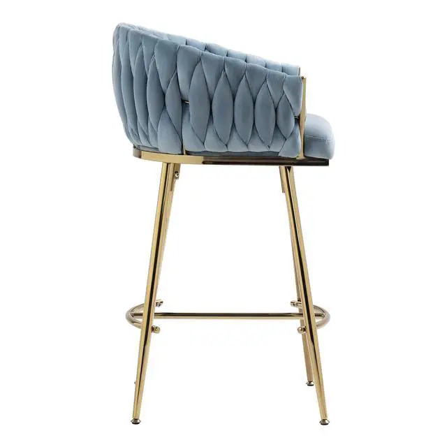 Alt view image 5 of 7 - 26" Modern Counter Height Bar Stools Set of 2, Boucle Bar Stools with Golden Chromed Base & Footrest, Comfortable Stool Chairs for Kitchen Island, Dining, Living Room, or Office