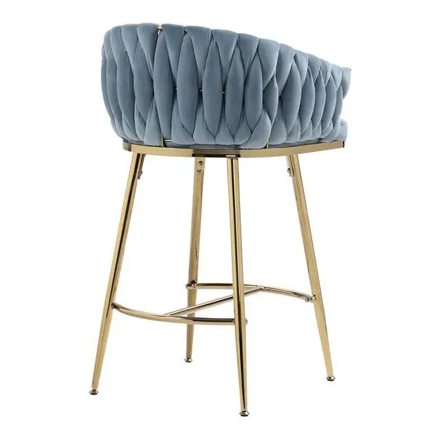 Alt view image 6 of 7 - 26" Modern Counter Height Bar Stools Set of 2, Boucle Bar Stools with Golden Chromed Base & Footrest, Comfortable Stool Chairs for Kitchen Island, Dining, Living Room, or Office