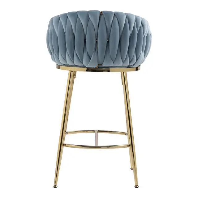 Alt view image 7 of 7 - 26" Modern Counter Height Bar Stools Set of 2, Boucle Bar Stools with Golden Chromed Base & Footrest, Comfortable Stool Chairs for Kitchen Island, Dining, Living Room, or Office