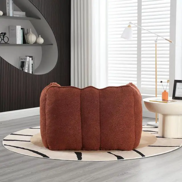 Alt view image 2 of 7 - Giant Comfy Bean Bag Chair with Footstool, Big Beanbag for Adults,Boneless Reading Chair for Gaming and Watching, Square Lazy Sofa for Living Room, Bedroom,Red+Brown
