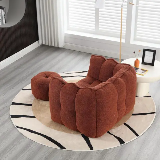 Alt view image 4 of 7 - Giant Comfy Bean Bag Chair with Footstool, Big Beanbag for Adults,Boneless Reading Chair for Gaming and Watching, Square Lazy Sofa for Living Room, Bedroom,Red+Brown