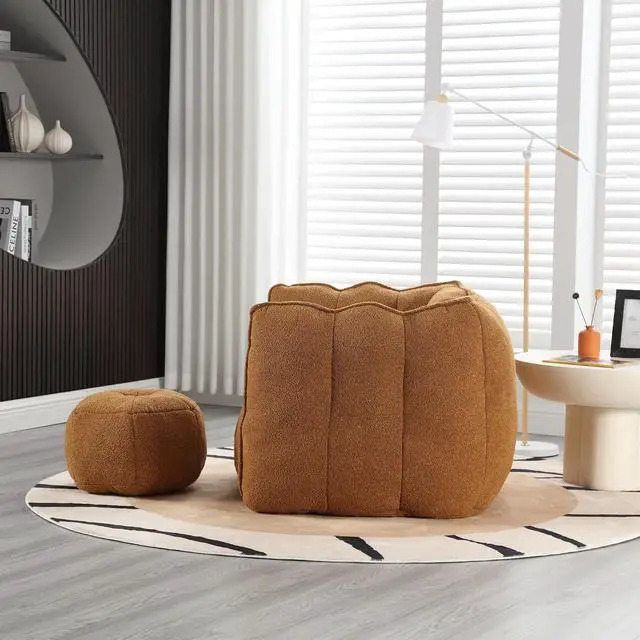 Alt view image 4 of 7 - Giant Comfy Bean Bag Chair with Footstool, Big Beanbag for Adults,Boneless Reading Chair for Gaming and Watching, Square Lazy Sofa for Living Room, Bedroom,Khaki+Yellow