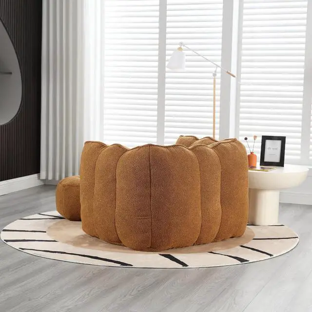 Alt view image 7 of 7 - Giant Comfy Bean Bag Chair with Footstool, Big Beanbag for Adults,Boneless Reading Chair for Gaming and Watching, Square Lazy Sofa for Living Room, Bedroom,Khaki+Yellow