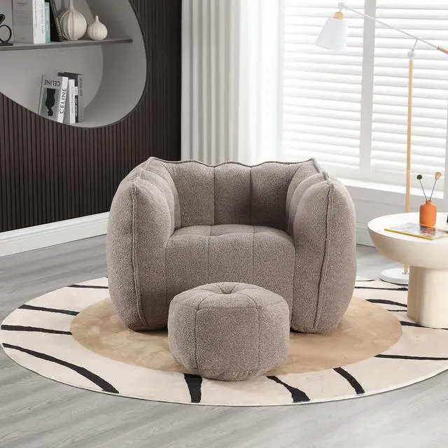 Main image of Giant Comfy Bean Bag Chair with Footstool, Big Beanbag for Adults,Boneless Reading Chair for Gaming and Watching, Square Lazy Sofa for Living Room, Bedroom,Coffee