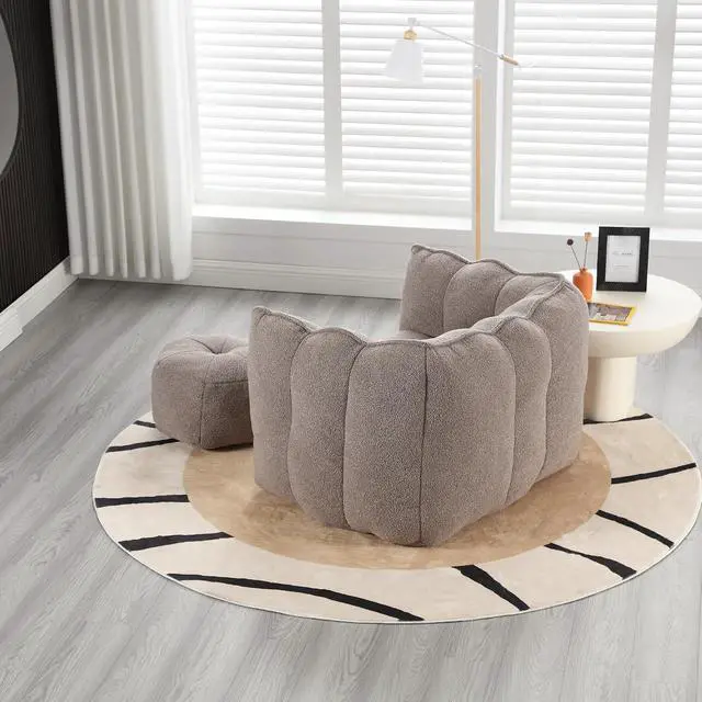 Alt view image 3 of 7 - Giant Comfy Bean Bag Chair with Footstool, Big Beanbag for Adults,Boneless Reading Chair for Gaming and Watching, Square Lazy Sofa for Living Room, Bedroom,Coffee