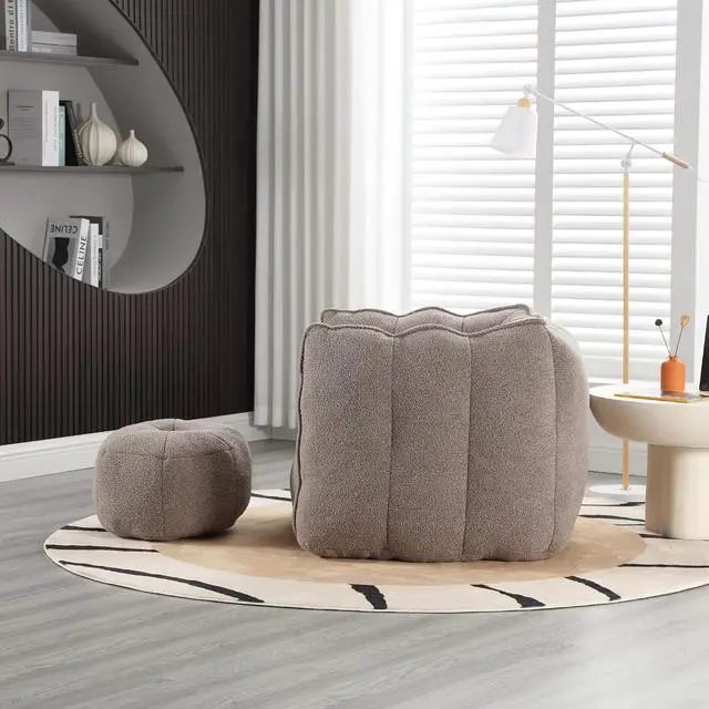Alt view image 2 of 7 - Giant Comfy Bean Bag Chair with Footstool, Big Beanbag for Adults,Boneless Reading Chair for Gaming and Watching, Square Lazy Sofa for Living Room, Bedroom,Coffee