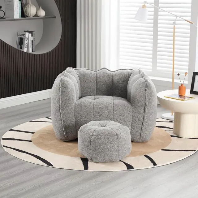 Main image of Giant Comfy Bean Bag Chair with Footstool, Big Beanbag for Adults,Boneless Reading Chair for Gaming and Watching, Square Lazy Sofa for Living Room, Bedroom,Grey