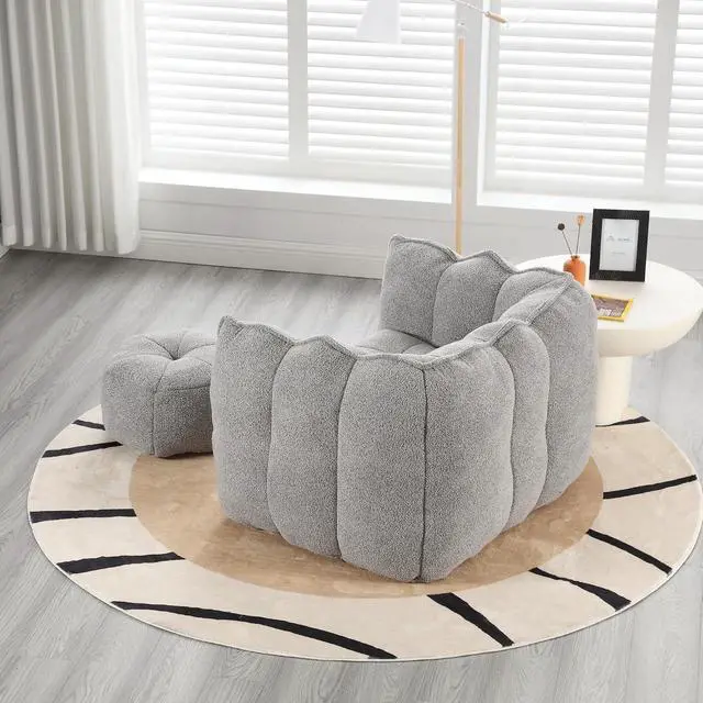 Alt view image 4 of 7 - Giant Comfy Bean Bag Chair with Footstool, Big Beanbag for Adults,Boneless Reading Chair for Gaming and Watching, Square Lazy Sofa for Living Room, Bedroom,Grey