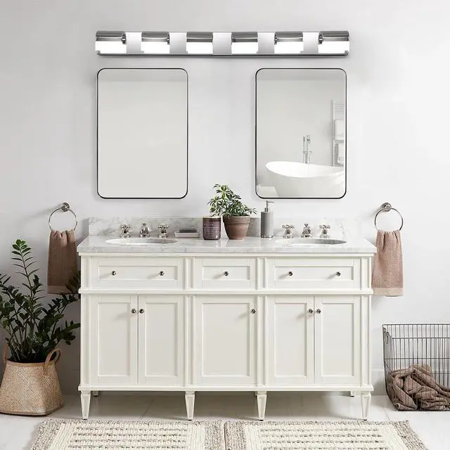Alt view image 5 of 7 - Bathroom Lighting Fixtures over Mirror, Bathroom Vanity Lighting 6-Light, Modern LED Vanity Lights for Bathroom, Chrome Bath Wall Lighting, Bathroom Lights Wall Lamp Sconces for Mirror Bedroom
