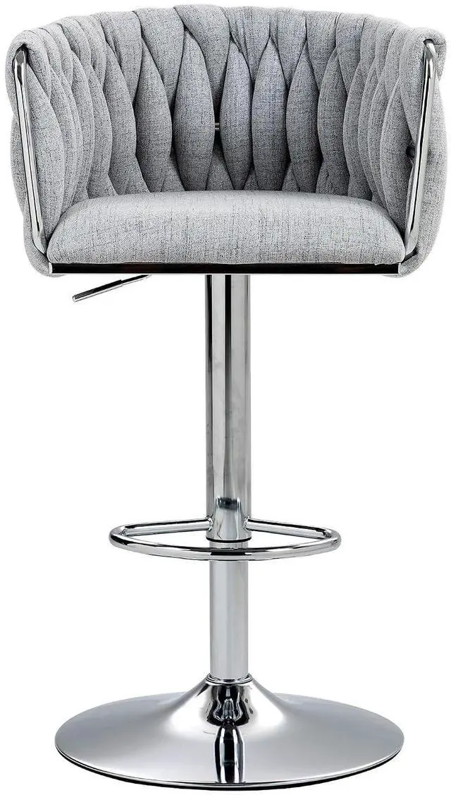 Alt view image 3 of 7 - 360° Fabric Cover Swivel Bar Stools Set of 2, Adjustable Counter Height Bar Chairs with Woven Back & Footrest, Silver Chromed Counter Stools for Kitchen Island